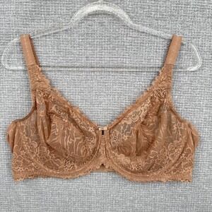 Delimira Lace Bra Womens 44DD Barely Buff Full Coverage Underwire Unlined Sheer